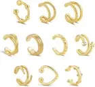 10Pcs Sparkling Ear Cuff Pack Gold Dainty Helix Earrings Huggie Stud Cuff Earrin