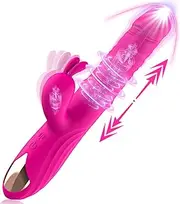 Rotating Beaded Thrusting Rose Rabbit Vibrator Adult Sex Toys for Women, G Spot Vibrator with Independent Clitoral Stimulator, 7 Thrusting & 10 Vibration Patterns Realistic Dildo for Beginners