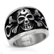 Skull and Bones Gentlemens Ring Crafted in Black Enamel and Stainless steel.