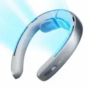 Portable Neck Bladeless Fan LED Display Stepless Knob 28 Degree Angle Adjustment Rechargeable Personal Fan-Grey