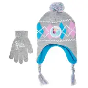 Disney Frozen Elsa Girl Argyle Winter Laplander Beanie Peruvian Hat Gloves Set