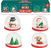 4 Mini Christmas Winter Snow Globes - 4 Assorted Xmas Designs - Perfect for Party Bag, Stocking Fillers & Pinata Favors