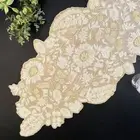 Handmade beaded floral table runner, white beige, 15x36inch