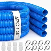 Pool Hoses for Above Ground Pools, 4 Pack 1.25 x 59 Inch Pool Filter Pump Hoses, With 8 Metal Clamps + 4 Pool Hose Adapter 1.25" or 1.5", Compatible with Swimming Pool Filter Pump 607 637