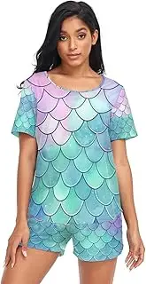 [RPLIFE] Mermaid Scales on Blue and Pink Sleepwear for Women Pajama Set, Matching Set Pajamas Women, Mermaid Scales on Blue and Pink, Small