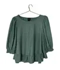 W5 Green Chiffon Plaid Ruffle Blouse Size Medium