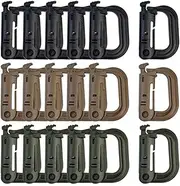 outret 18 Pcs Multipurpose Plastic D-Ring Locking Clips,Carabiner Clip Hanging Hook for Molle Bag Tactical Backpack,Carabiner Set Outdoor Backpack for Webbing(Black,Brown,Green)