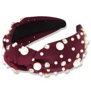 Pearl Headband Burgundy Knotted Rhinestone Headbands Wide Top Knot Headbands ...
