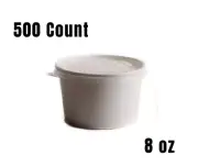 [ 500 Ct. ] Disposable White Paper Soup Containers with Plastic Lids 8 oz.