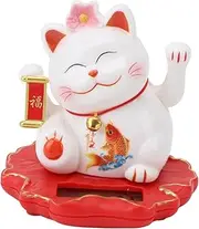 Solar Fortune Cat Vivid Lovely Chinese Cat Solar Powered Waving Arm Lucky Cat for Home Office and Car Dashboard Decor (2314a)