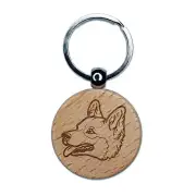 Pembroke Welsh Corgi Head Dog Engraved Wood Round Keychain Tag Charm