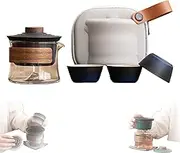 Teatsy Portable Tea Set, Teatsy Teapot, Heat Resistant Glass teapot, 3 Premium Cups and Travel Case, for Home, Office, Camping(Blue Black)