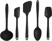 GIR: Get It Right Premium Silicone 5 Piece Utensil Set - Non-Stick Heat Resistant Kitchen Cooking and Serving Utensils - Silicone Spatula, Flip/Turner, and Spoonula - Black