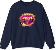 [X.Style] Airbrush Pink Swirls Heart Breaker 90s Y2K Throwback Sweatshirt for Adults Crew Neck Long Sleeve Pullover Navy M