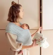 Ergo baby Wrap Carrier Navy Gingham Stripe Aura Rayon Infant Ergobaby Newborn +