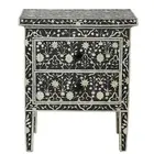 bone inlay bedside table antique floral pattern in black color