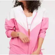 Offline By Aerie NWT Pink White Colorblock Hooded Zip Windbreaker Jacket Small