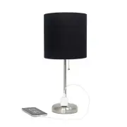 Simple Designs LT2024-BLK Brushed Steel Stick Table Desk Lamp with Charging O...