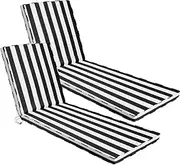 Iheqard Chaise Lounge Cushions Outdoor Set of 2, 71"x22"x3" Patio Lounge Chair Furniture Cushions with Washable Covers for Pool, Patio, Lawn (Black+White Stripes, 2 Pcs)