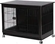 Furniture Style Dog Crate,Dog Crate Furniture With Wheels, Wood Dog Cage Table With Removable Tray,Chew-Resistant Wooden Dog Kennel Indoor For Small/Medium/large Dogs(Black walnut,30.7*22*27.6 in)