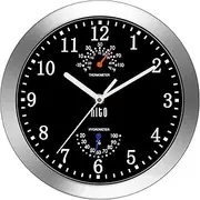 HITO 10” Silent Wall Clock Battery Operated Non Ticking Sweep Movement Glass Cover Silver Aluminum Frame, for Kitchen, Bedroom, Home Office, Living Room Decor (Black)