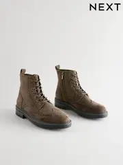 Khaki Green Brogue Zip Up Boots (B78126) | $54