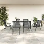 VRAXO 7 Piece Garden Dining Set Black Steel and Textilene -44.67KG,3200685