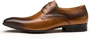[Generic] Oxford for Men Formal Shoe Lace Up StyleGenuine Leather Carving Pointed Toe Burnished Retro Colors Business Block Heel