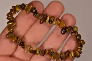 *TIGER EYE* Chip Bead Bracelet 17g Golden Tumbled Beads Elastic Tigers Eye