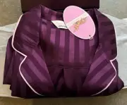Peter Alexander Womens Plum Colour Stripe Chic Satin PJ Set Size M RRP$129.00