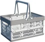 [Sonicefit] Portable Storage Crate, Plastic Storage Baskets for Organizing, 34L Collapsible Shopping Basket, Foldable Picnic Basket with Handles, Stackable Car Milk Dairy Container (Gray, Extra Large)