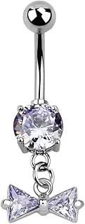 [Pierced Owl] 14GA Stainless Steel CZ Crystal Bow Dangling Belly Button Ring