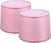 uxcell Drum Lampshade for Table Lamps, 11.4" Top x 12.6" Bottom x 9.8" High Floor Lamp Shade Set of 2 Easy Assembly Medium Linen Lampshade for Table Lamps Floor Lamp, Pink