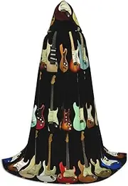 Art Guitar Pattern Print Hooded Cloak Unisex Gothic Costume Carnival Theme Parties Vampire Festive Decor