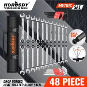 HORUSDY 48Pc Ratchet Spanner & Hex Key Metric SAE Allen Key W/T Rolling Pouch