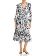 AQUA BRAND SMOCKED FLORAL PRINT MIDI DRESS, XL