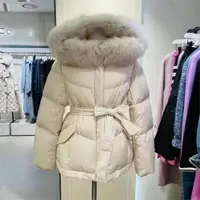 在飛比找ETMall東森購物網優惠-韓國22年狐貍毛領腰帶連帽鵝絨服