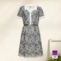 在飛比找momo購物網優惠-【ILEY 伊蕾】復古配色領雙色蕾絲洋裝1222017185
