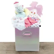 New Baby Girl's Starting Out Layette Gift Basket with Plush Turtle Neck Rest