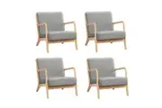 Oikiture 4X Armchair Lounge Chair Accent Armchairs Couches Sofa Wood Light Grey