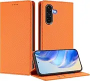 QIWEIQING Mobile Phone Case for Samsung Galaxy A56 Case Leather Folding Flip Case Magnetic Card Slot Stand Function Flip Case Protective Cover for Samsung Galaxy A56 Orange YBZ