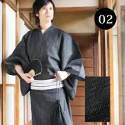 Japanese Men's Kimono Yukata and Obi Belt Set Of 2 WN Size XL