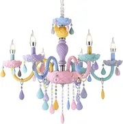 Children's Chandelier,Lovely Colorful Pendant Lighting E12 Bulb Candle Chandelier Girl Room Decor Ceiling Light for Kid Room,Bedroom(6 Lights, Colorful)