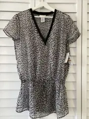 Michael Kors Black/White Sheer Animal Print Blouse Size S