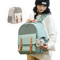在飛比找momo購物網優惠-【SUNORO】日系寵物外出雙肩後背包 透氣寵物背包外出包 