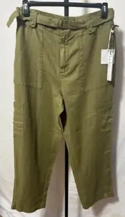 Women Linen Avocado Green Cargo Pants XL Elastic Waist New NWT Nicole Miller