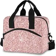Pink Glitter Bling Insulated Lunch Bag Soft Cooler Reusable Lunch Box Cooling Tote Bag Waterproof Adjustable Straps Lunch Container