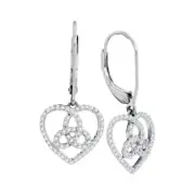 10kt White Gold Womens Round Diamond Triquetra Heart Trinity Dangle Earring