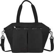 [LeSportsac] Recycled Black Small Ever Tote Handbag/Satchel & Convertible Crossbody + Top Handle Tote & Cosmetic Bag, Style 3801/Color R086, Sleek Black New Environmentally Conscious Recycled