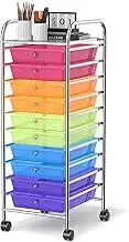 Giantex 10-Drawer Rolling Storage Cart, Utility Tools Scrapbook Paper Organizer Cart w/Wheels, Multipurpose Lightweight Storage Trolley Drawer, for School, Office, Home, Beauty Salon (Rianbow)